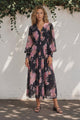 Vinia Maxi Dress - V Neckline Dress with Long Sheer Sleeves in Odessa Print