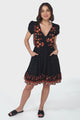 JAASE - Lizzie Mini Dress: Butterfly Cap Sleeve Button Down Dress with Pockets in Emmery Print