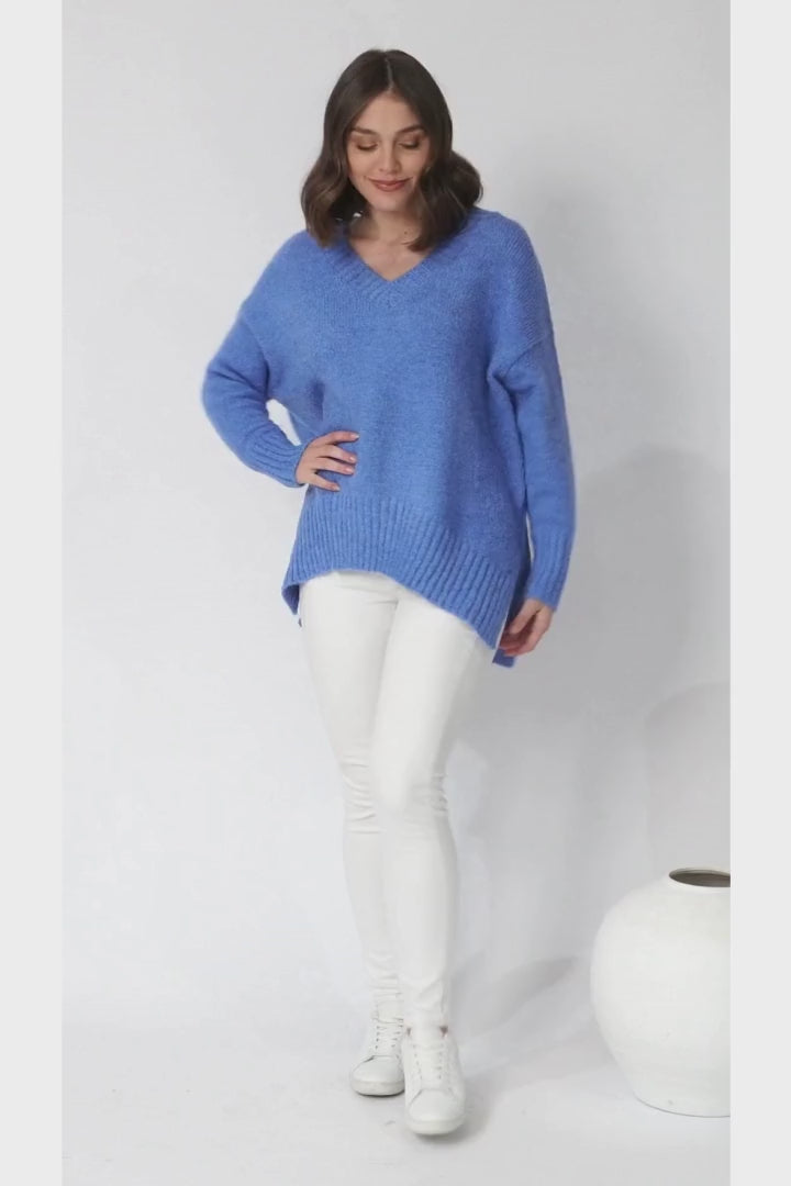 Jonas Jumper - Relaxed High-Low Jumper With Seam Splits In Blue