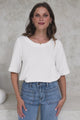 Tustin Top - Round Neck Boxy High Low Top with Short Sleeves in White