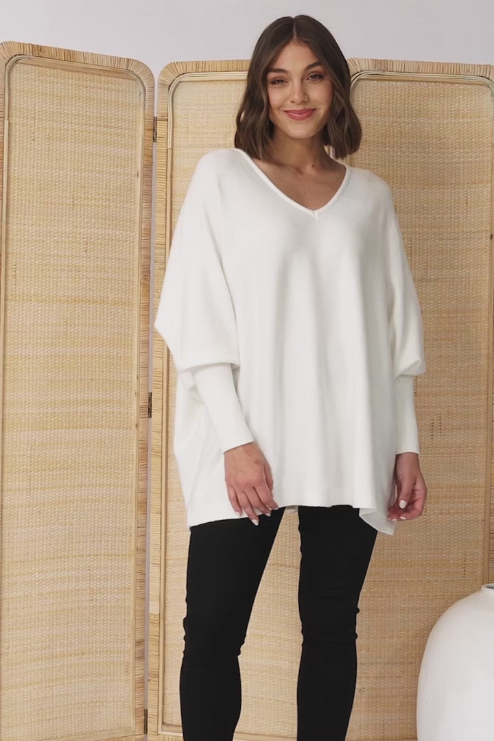 Pier Jumper - Oversized Batwing Knit Jumper in Cream