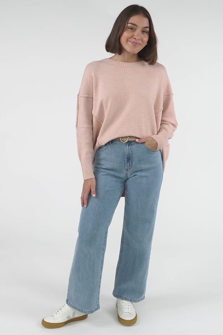 Faelan Jumper - Ribbed Trim Crew Neck Jumper in Pink