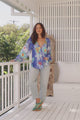 JAASE - Waterlily Blouse: Deep V Neck Button Down Blouse in Meraki Print