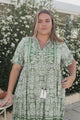 Abilia Mini Dress - Mandarin Collar Smock Dress in Harley Print Green