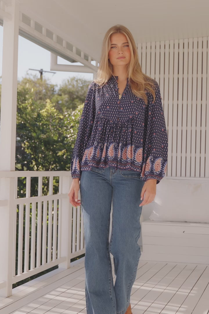 JAASE - Mimi Blouse: Button Down Smock Top in the Alaska Print