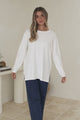 Rylee Jumper - Crew Neck Long Sleeve Pullover with Side Splits in Cream