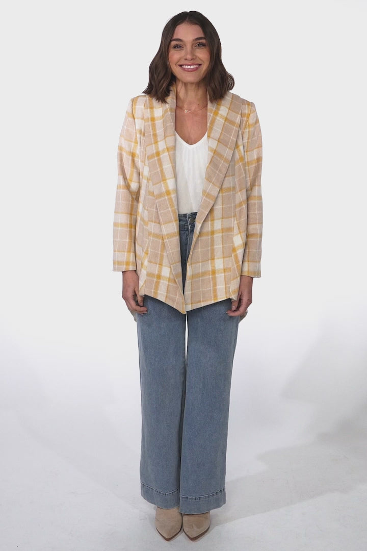 Telma Coat - Checkered Collared Coat with Matching Belt in Yellow