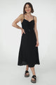 Serena Midi Dress - Pull Tie Bust Sweet Heart Neckline Sun Dress in Black