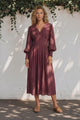 Vinia Maxi Dress - V Neckline Dress with Long Sheer Sleeves in Burgundy