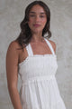 Laurita Midi Dress - Adjustable Strap Elasticated Bodice Sun Dress in White