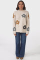 Shay Jumper - Multi Colour Flower Detail Crew Neck Jumper in Oat Marle