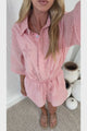 Odair Playsuit - Collared Shirt Playsuit with Pull Tie Waist and Pockets in Ocean Lace Pink