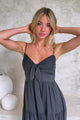 Constantine Maxi Dress - Bow Tie Bust Tiered Sun Dress with Pockets in Black