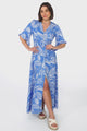 Alba Maxi Dress - Buttoned Bodice A Line Dress With Flute Sleeves In Havanna Print Blue