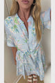Alissa Mini Dress - Mandarin Collar Shirt Dress with Waist Tie in Camellia Print
