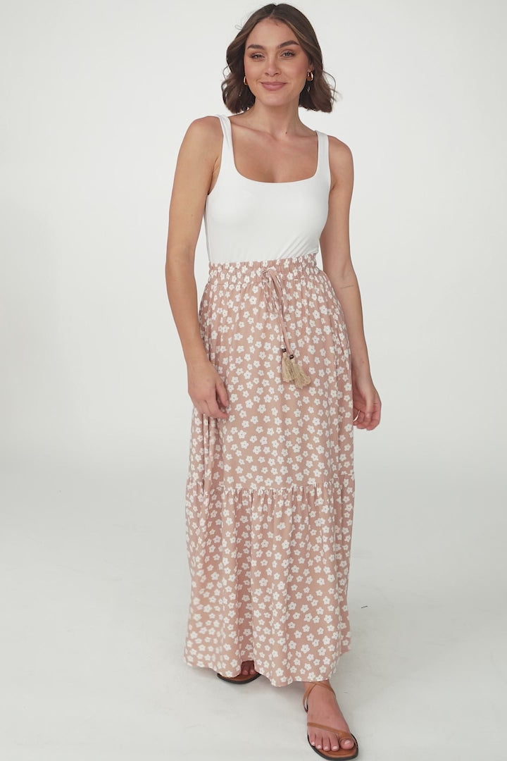 Gellina Maxi Skirt - High Waisted Skirt with Front Splits in Fawn