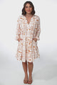 Donna Mini Dress - Mandarin Collar Pintuck Detailed Smock Dress in Cailan Print White