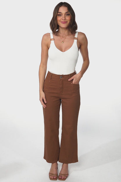 Kinley Jeans - High Waisted Flare Leg Jeans in Brown