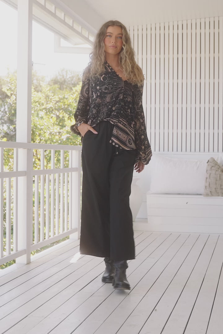 JAASE - Cici Pants: Mid Rise Relaxed Wide Leg Pant in Onyx