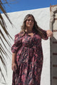 Jenni Maxi Dress - Frill Collar 3/4 Sleeve Dress with Waist Tie in Narah Print