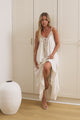 Alani Maxi Dress - V Neck Spaghetti Strap Trapeze Dress in Cream