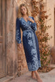 Carindi Midi Dress - V Neck Wrap Dress with Long Balloon Sleeves in Breakwater Print