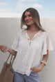 Tyella Top - Lace Motif Overlay Button Down with Cape Sleeves in White