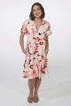 Wilma Mini Dress - Bermuda Collar Button Down Dress with Cap Sleeves in Maine Print Pink