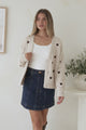 Hartley Cardigan - V Neck Button Front Heart Embroidered Knit with Matching Fabric Buttons in Cream