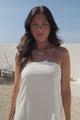 Edna Maxi Dress - Strapless A-Line Dress with Lace Insert and Trim in Cream