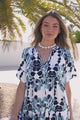 Abilia Mini Dress - Mandarin Collar Smock Dress in Calea Print Blue