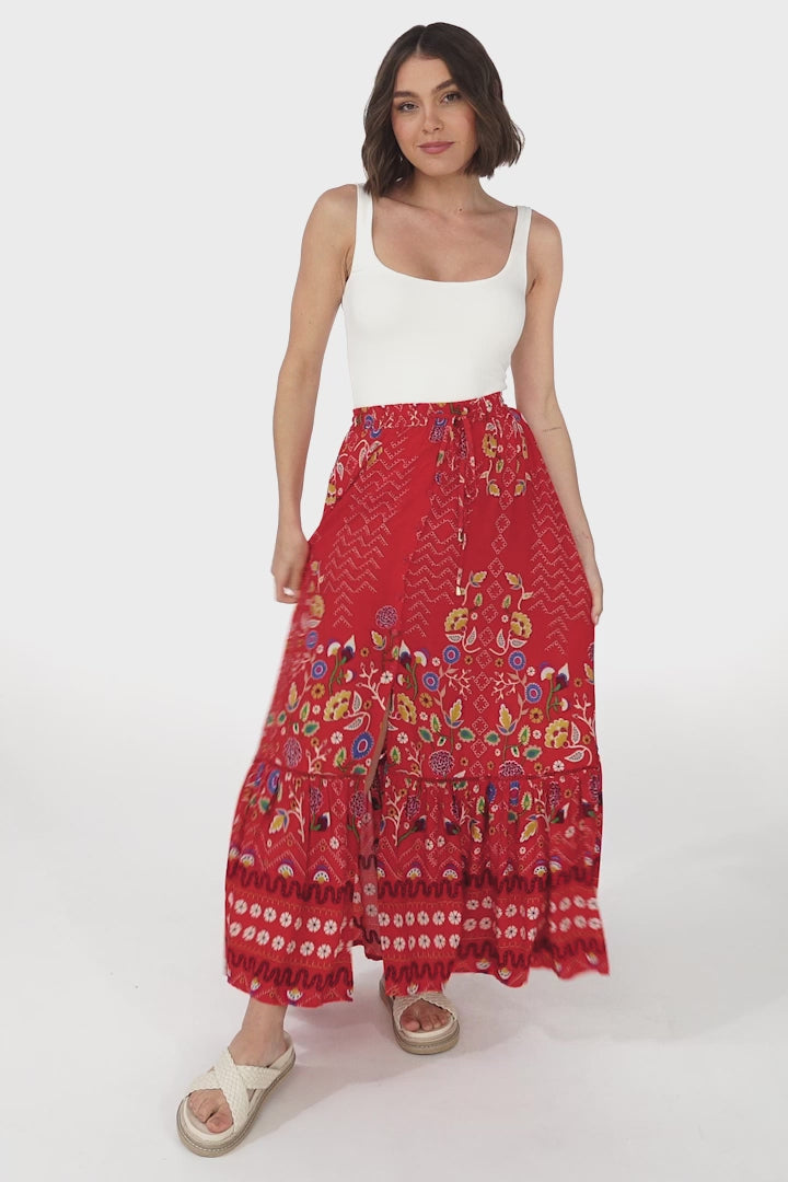 JAASE - Daphne Maxi Skirt: Tiered High Waisted Maxi Skirt in Sweet Escape Print