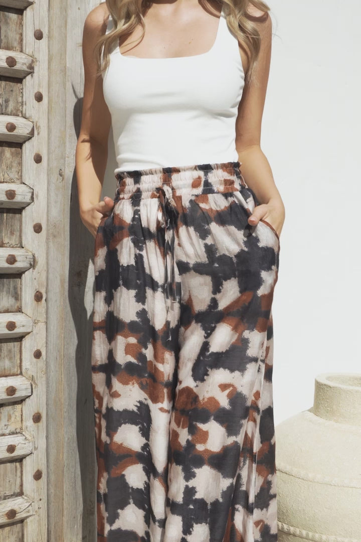 Rueben Pants - High Waisted Lined Wide Leg Pants with Pockets in Otis Print