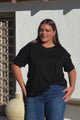 Tuck T-Shirt - Round Neckline Cotton Tee with Gathered Front Detail in Black
