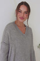 Ridge Jumper - V Neck Relaxed Shark Bite Ribbed Hemline Knit in Grey