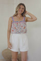Aspa Top - Thick Adjustable Strap Button Front Crop in Scottie Print