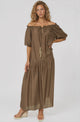 Cristina Maxi Dress - On or Off Shoulder Tiered Shift Dress with Neck Tie Detail in Tan