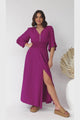 Alba Maxi Dress - Buttoned Bodice A Line Dress With Flute Sleeves In Magenta