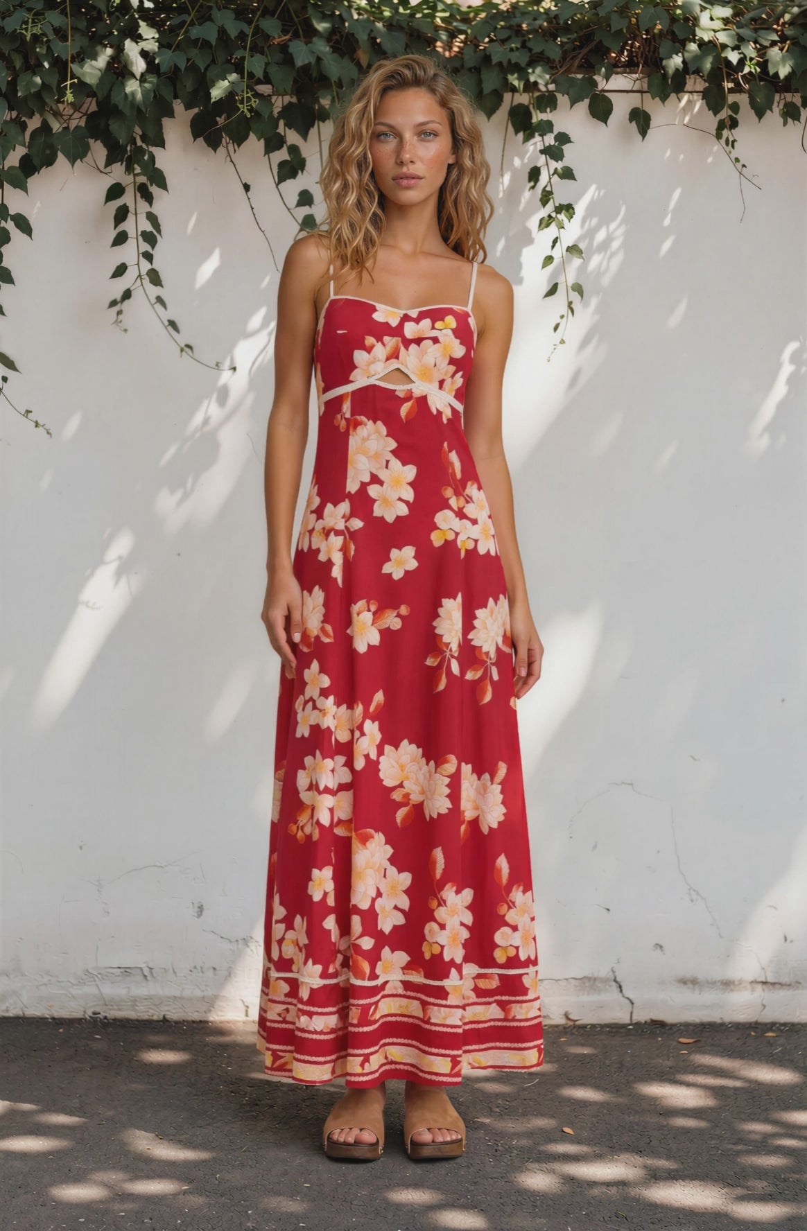 Aviva Maxi Dress - Spaghetti Strap A-Line Cut Out Detail Dress in Varenna Print