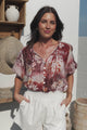 Acacia Blouse - Button Down Short Balloon Sleeve Shirt with Buttoned Cuffs in Ashara Print