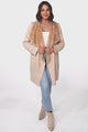 Devenish Jacket - Faux Fur Lined Suede-Like Waterfall Jacket in Beige