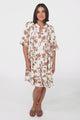 Evie Mini Dress - 3/4 Sleeve Tiered Smock Dress in Halara Print Cream