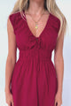 Miramar Midi Dress - V-Neck Gathered Bust Cap Sleeve Dress with Pockets in Red