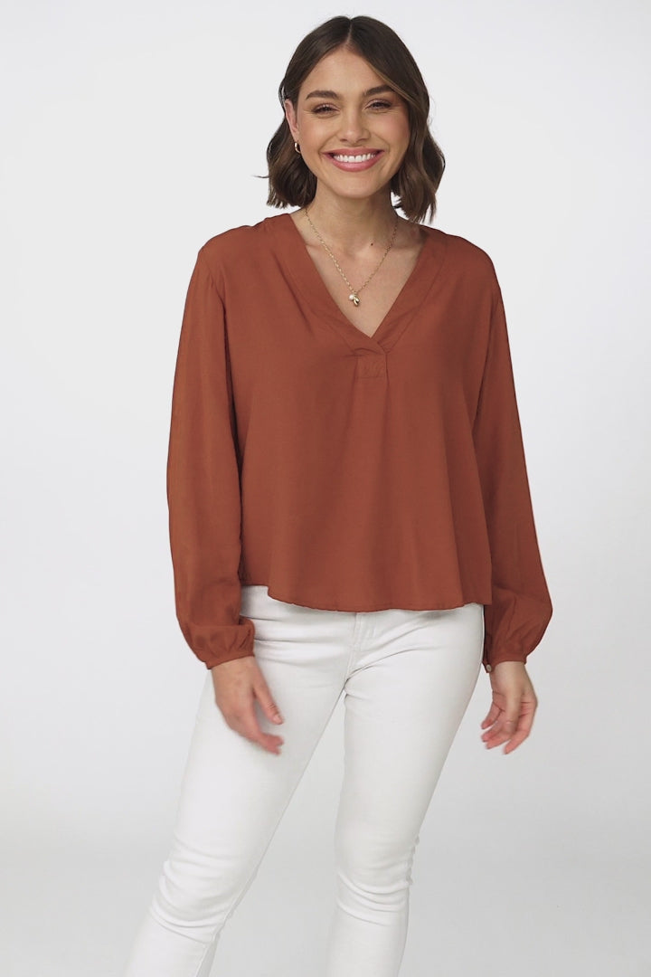 Nelly Top - Easy Wear V Neck Pull Over Top In Tan