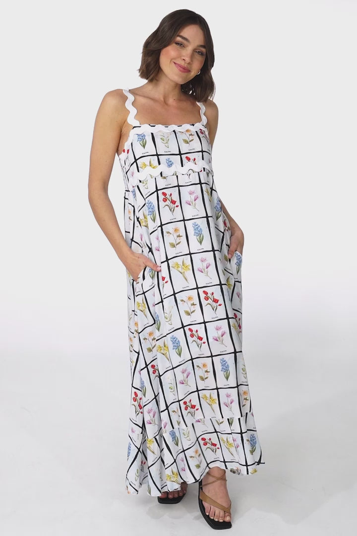 Bailie Maxi Dress - Rick Rack Detailed Sun Dress with Pockets in Wendy Print