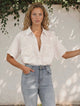 Harvie Shirt - Wing Collar Linen Button Down with Double Pockets in White