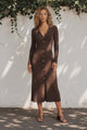 Alexander Knit Midi Dress - Ribbed Knit Dress with Long Fitted Sleeves in Chocolate