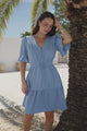 Truese Mini Dress - A-Line Dress with Short Ruffle Sleeves in Light Blue