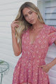 Lizzie Mini Dress - Butterfly Cap Sleeve Button Down Dress with Pockets in Strawberries and Cream Print