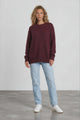 Caesar Jumper - Crew Neck Long Knit with Pocket and Ribbed Hemlines in Wine